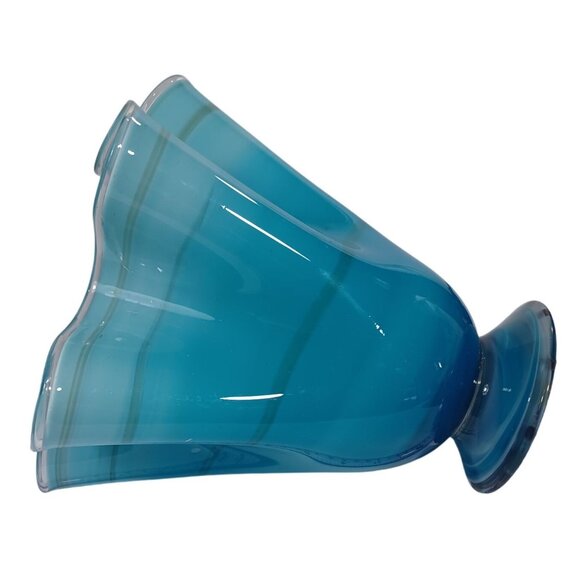 Hand Blown Ocean Waves Gradient Blue Art Glass Pedestal Vase Murano Vintage MCM - Picture 3 of 15